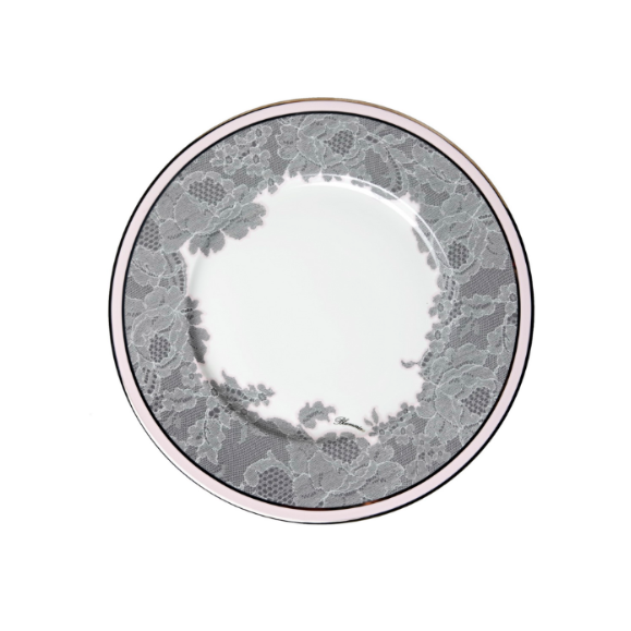 Большая плоская тарелка (серая) Rose Lace