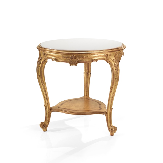 Стол Round Side Table With White Glass Top And Wooden Bottom Shelf