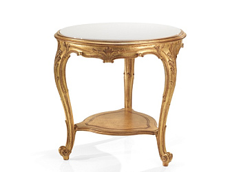 стіл Round Side Table With White Glass Top And Wooden Bottom Shelf