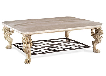 Стол Coffee Table With Lions And Wrought Iron Bottom - Reproduction From Original Marble Sculpture