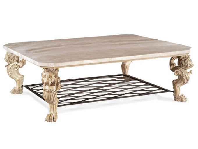 Стол Coffee Table With Lions And Wrought Iron Bottom - Reproduction From Original Marble Sculpture